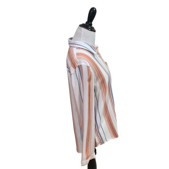 Pink Rose Women's L Large Button Down Blouse Long Sleeves Striped Lightweight - Picture 3 of 5